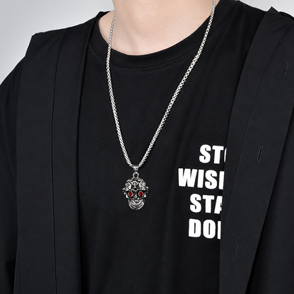 Men's Punk Skull Pendant Necklace with Red Rhinestone Eyes Stainless Steel Box Chain Hip Hop Streetwear Gothic Biker Skull Jewelry Heavy Duty Stainless Steel Pendant for Men