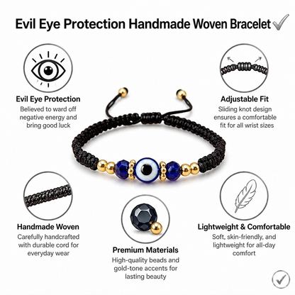 Evil Eye Bracelet for Protection Handmade Woven Cord Bracelet Lucky Blue Eye Amulet Talisman Jewelry Adjustable Braided String Bracelet Gift for Men Women Friends