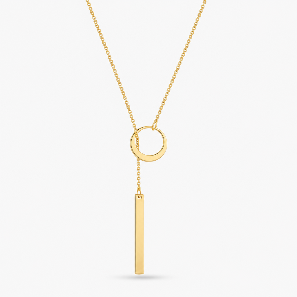 minimalist circle and vertical bar lariat necklace for women dainty long drop y necklace gold tone geometric clavicle collarbone chain edgy punk elegant layering jewelry birthday anniversary gift for her