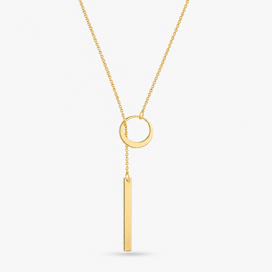Minimalist Circle and Vertical Bar Lariat Necklace for Women Dainty Long Drop Y Necklace Gold Tone Geometric Clavicle Collarbone Chain Edgy Punk Elegant Layering Jewelry Birthday Anniversary Gift for Her