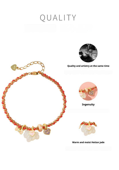 Chinese Zodiac Horse Silver Bracelet – S925 Red String Hetian Jade Charm Bracelet - STAR8S