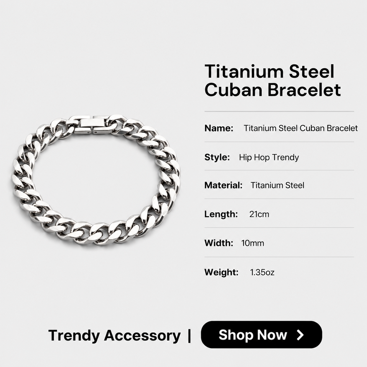 waterproof tarnish free titanium steel cuban chain bracelet heavy duty sleek fold over watch band clasp durable comfort fit industrial jewelry gift for him her