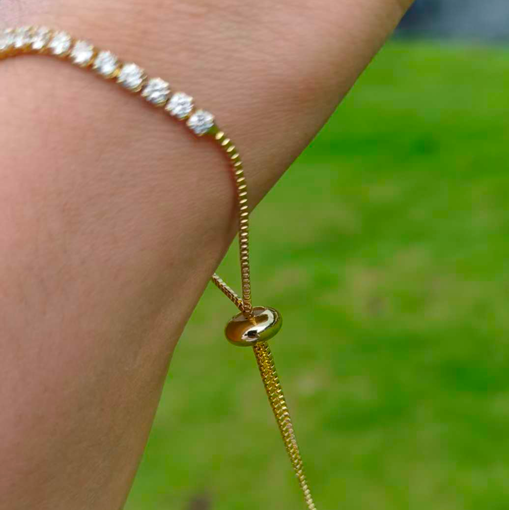 sparkling premium cubic zirconia love script nameplate bracelet tarnish resistant base skin safe hypoallergenic adjustable pull string comfort fit evening wear gift