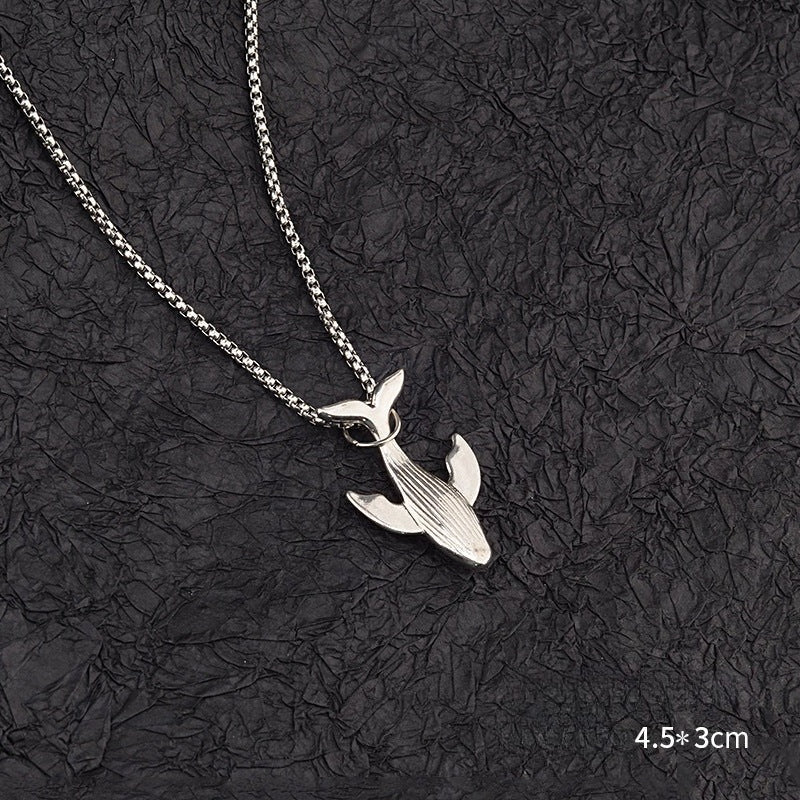 titanium steel whale fall pendant necklace for men unisex vintage silver humpback whale tail charm long box chain sweater necklace hip hop streetwear minimalist ocean jewelry aesthetic gift 27.5 inches