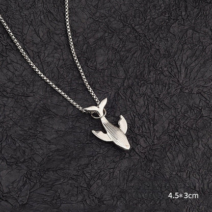 Titanium Steel Whale Fall Pendant Necklace for Men Unisex Vintage Silver Humpback Whale Tail Charm Long Box Chain Sweater Necklace Hip Hop Streetwear Minimalist Ocean Jewelry Aesthetic Gift 27.5 Inches