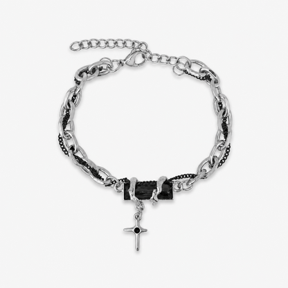 Titanium Steel Black Cubic Zirconia Cross Chain Bracelet for Men Women Layered Cable Curb Link Wristband Gothic Punk Cross Charm Jewelry Eboy Egirl Y2K Aesthetic Gift