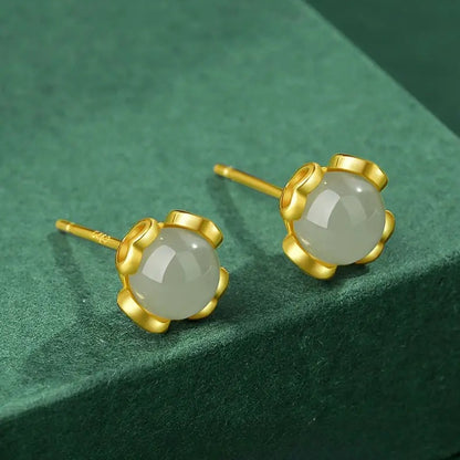 Jade S925 Sterling Silver Earrings Stud