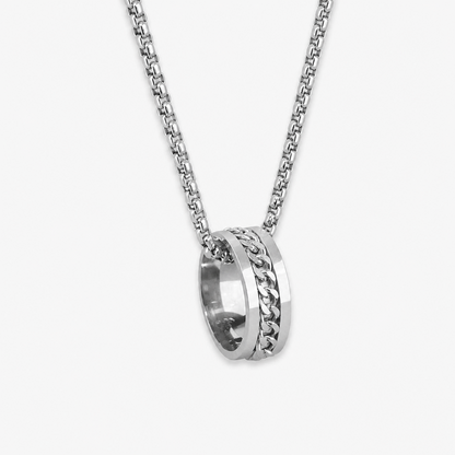 Waterproof Tarnish-Free Spinner Ring Necklace, Premium Titanium Steel Rotatable Chain Pendant, Durable Minimalist Hip Hop Streetwear Fidget Anxiety Relief Jewelry Gift