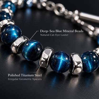 Men's Blue Bead Bracelet with Silver-Tone Spacers and Adjustable Chain