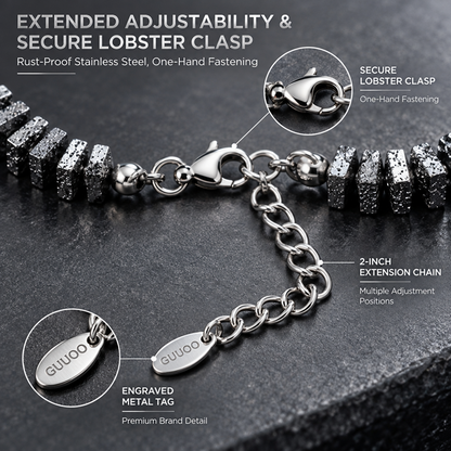Men's Square Lava Stone Beaded Bracelet with Silver-Tone Accents and Adjustable Extender