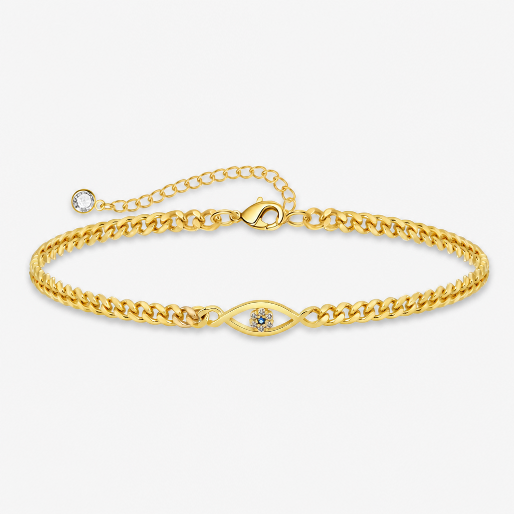 copper-plated evil eye curb chain bracelet brass cubic zirconia protection jewelry minimalist trendy layering wristband gift for her