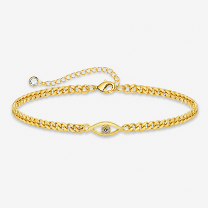 Copper-Plated Evil Eye Curb Chain Bracelet Brass Cubic Zirconia Protection Jewelry Minimalist Trendy Layering Wristband Gift for Her