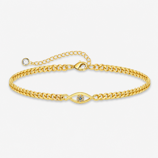 Copper-Plated Evil Eye Curb Chain Bracelet Brass Cubic Zirconia Protection Jewelry Minimalist Trendy Layering Wristband Gift for Her