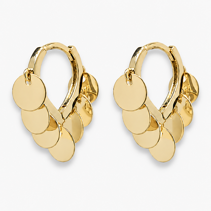 Women's Gold-Tone Electroplated Brass Disc Fringe Hoop Earrings