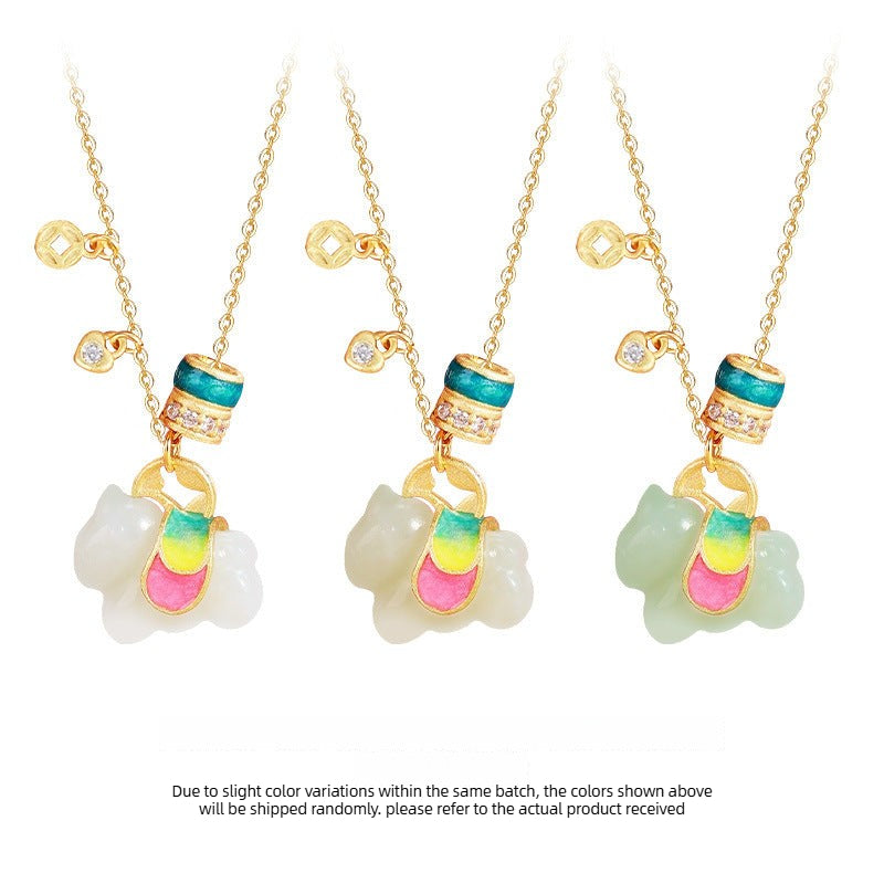 chinese zodiac horse triumph jade  s925 silver necklace