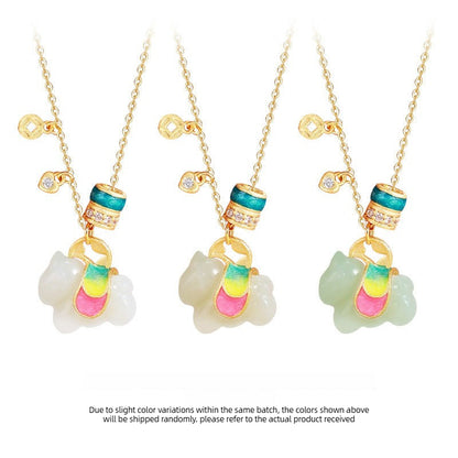 Chinese Zodiac Horse triumph Jade  S925 Silver Necklace