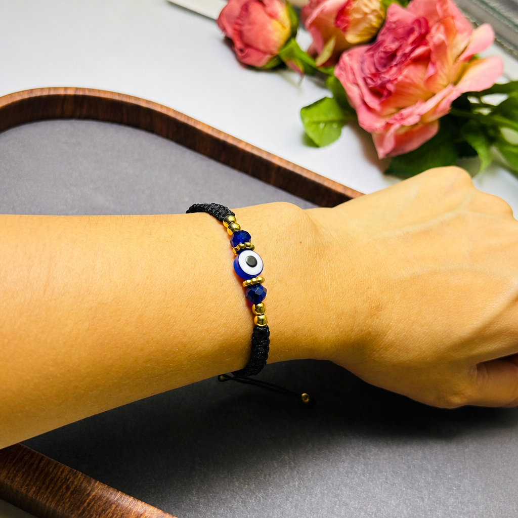 evil eye bracelet for protection handmade woven cord bracelet lucky blue eye amulet talisman jewelry adjustable braided string bracelet gift for men women friends