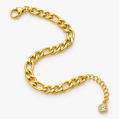 Gold-Tone Brass Figaro Chain Bracelet with Adjustable Extender