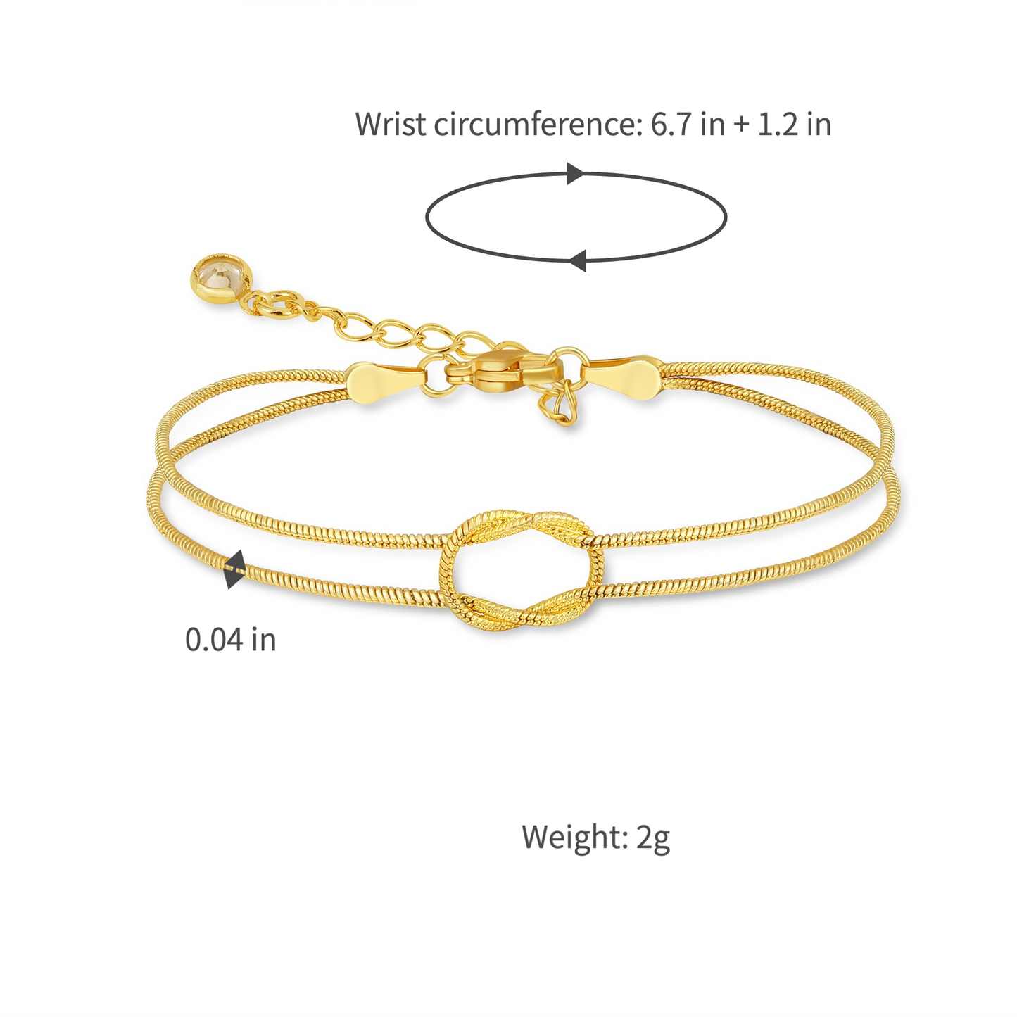 elegant tarnish resistant brass layered snake chain bracelet high polish infinitesimal love knot adjustable comfort fit smooth fluid bone link wristband premium romantic charm