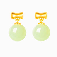 Round Hetian Jade Stud S925 Bamboo Earrings
