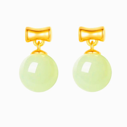 Round Hetian Jade Stud S925 Bamboo Earrings