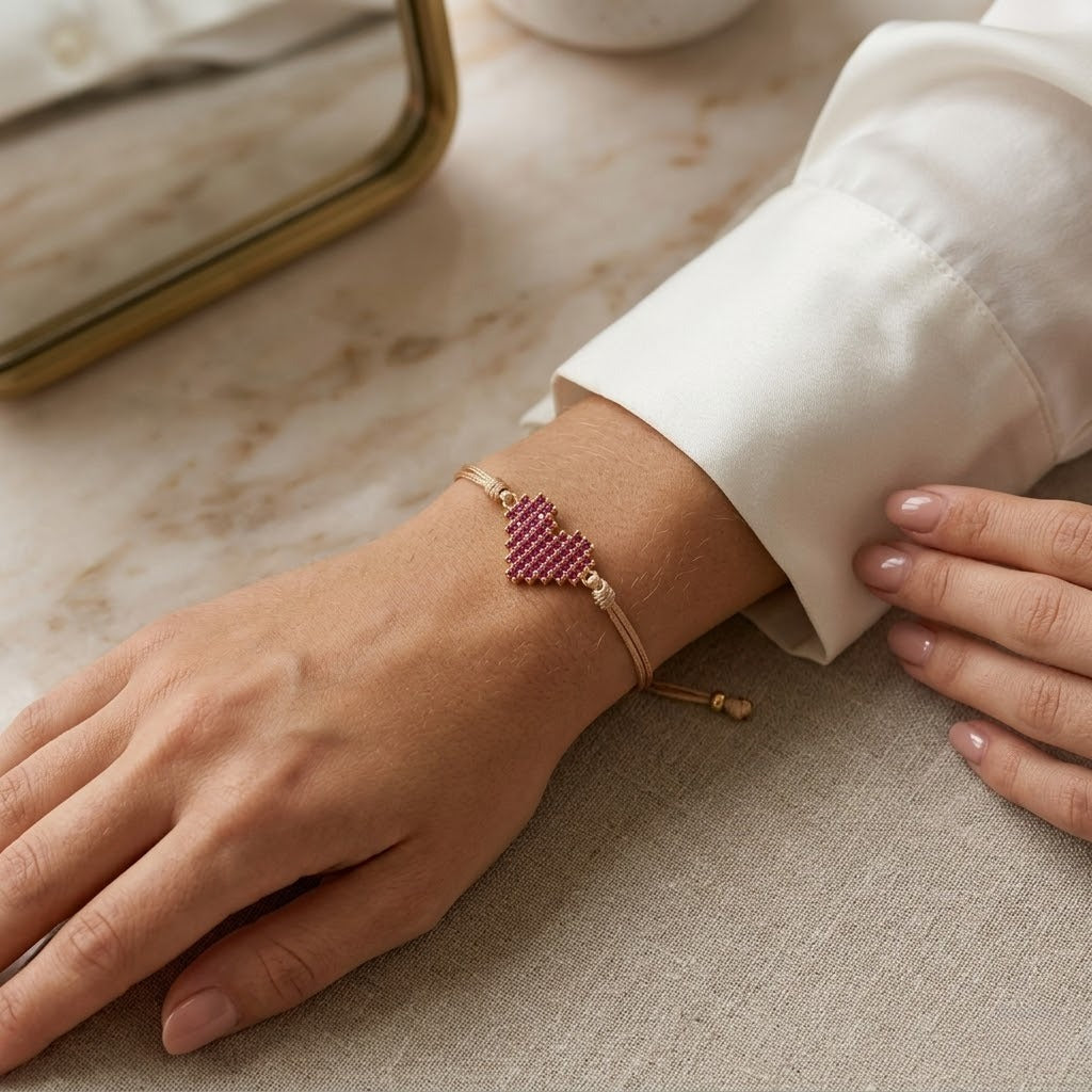 french style adjustable string bracelet for women delicate micro pavé cubic zirconia pink heart charm bracelet minimalist braided rope cord daily dainty love jewelry valentine gift