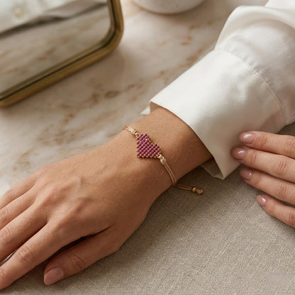 French Style Adjustable String Bracelet for Women Delicate Micro Pavé Cubic Zirconia Pink Heart Charm Bracelet Minimalist Braided Rope Cord Daily Dainty Love Jewelry Valentine Gift