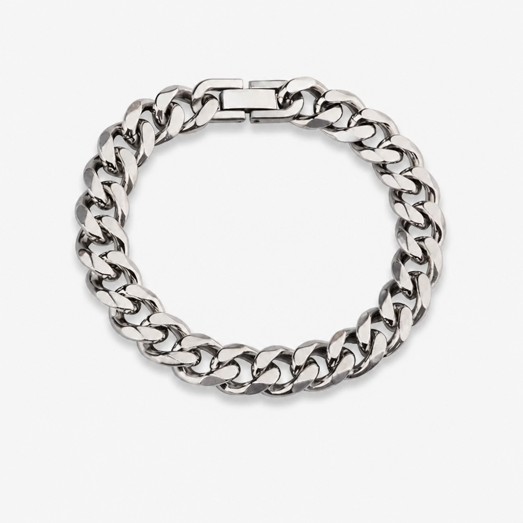 waterproof tarnish free titanium steel cuban chain bracelet heavy duty sleek fold over watch band clasp durable comfort fit industrial jewelry gift for him her