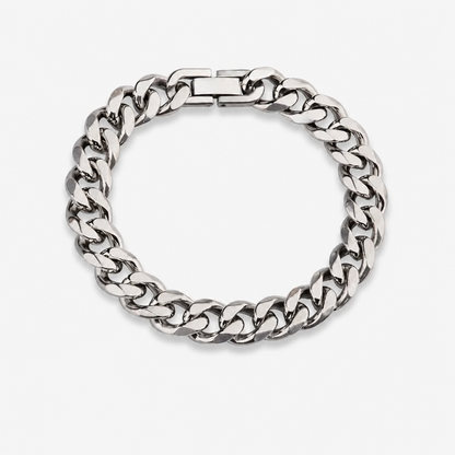 Waterproof Tarnish Free Titanium Steel Cuban Chain Bracelet Heavy Duty Sleek Fold Over Watch Band Clasp Durable Comfort Fit Industrial Jewelry Gift for Him Her