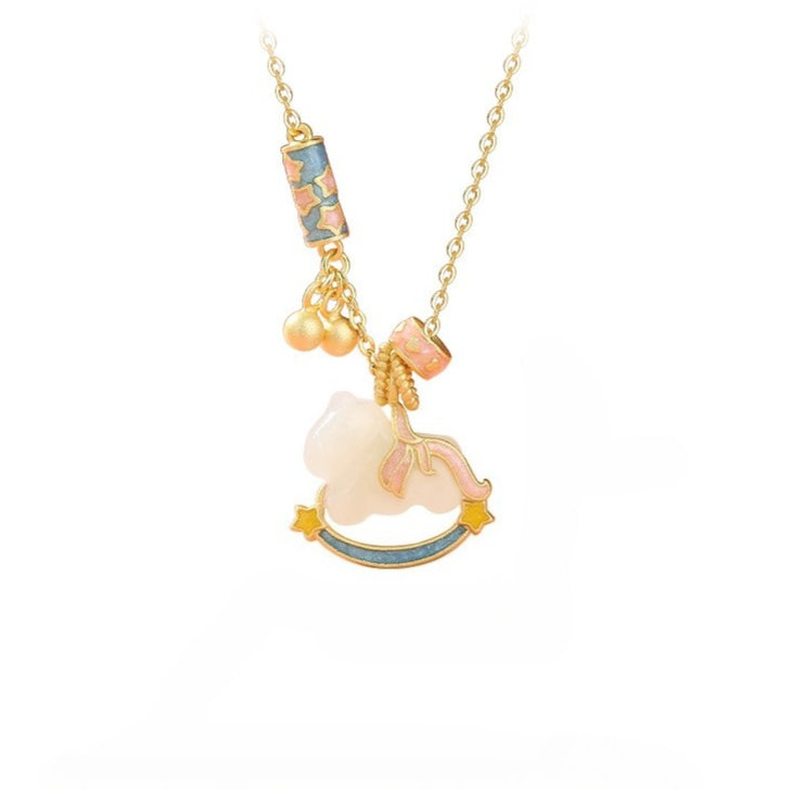 chinese zodiac horse jade s925 silver necklace