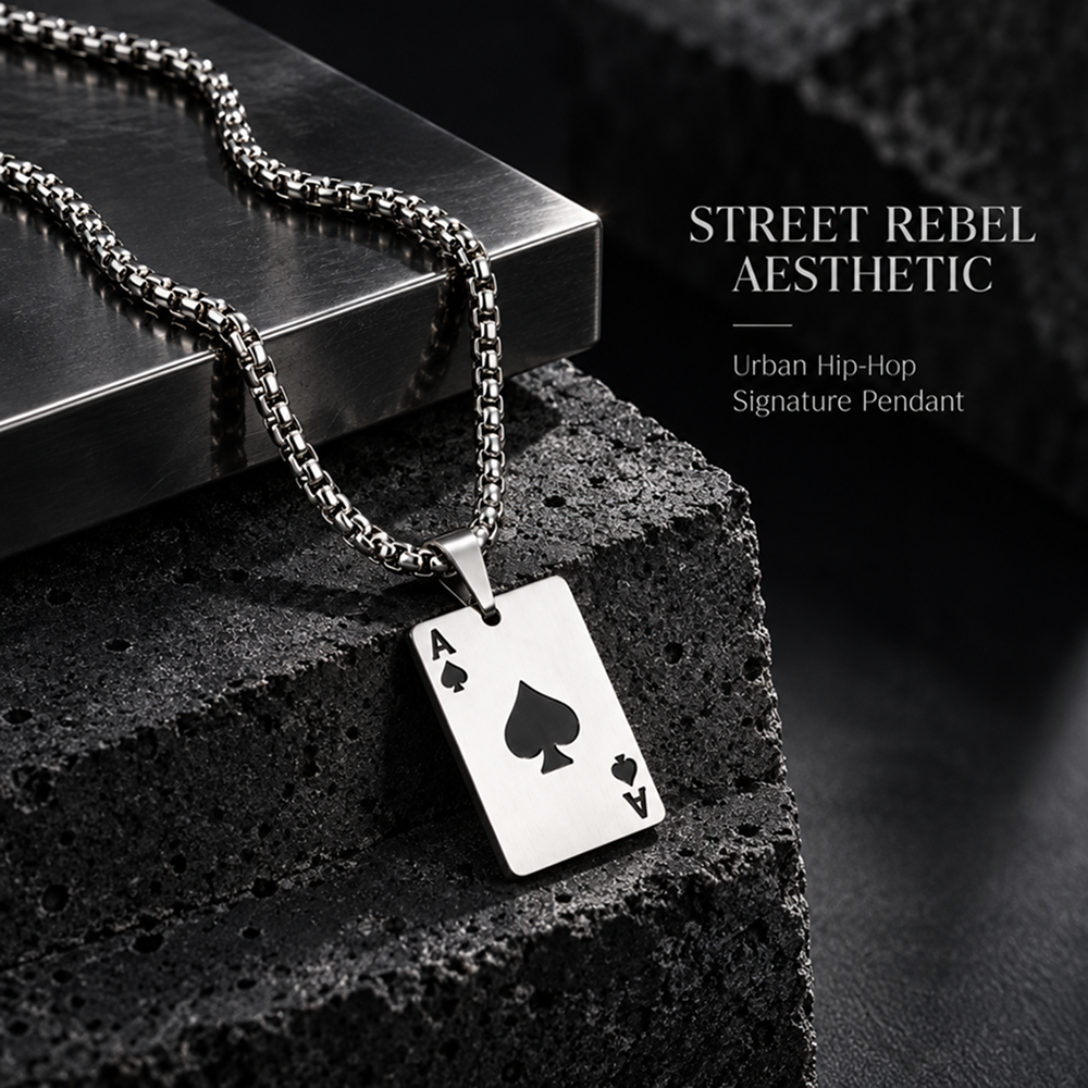 titanium steel ace of spades pendant necklace for men women unisex stainless steel playing poker card charm pendant hip hop streetwear box chain luck jewelry
