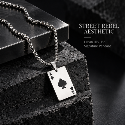 Titanium Steel Ace of Spades Pendant Necklace for Men Women Unisex Stainless Steel Playing Poker Card Charm Pendant Hip Hop Streetwear Box Chain Luck Jewelry