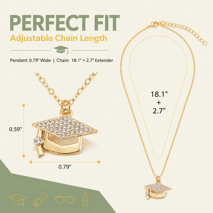 Trendy Rhinestone Graduation Cap Pendant Necklace for Women Girls Gold Plated Class of 2026 Doctoral Mortarboard Charm Choker Chain Memorial Jewelry Gift with Inspirational Card Going Places