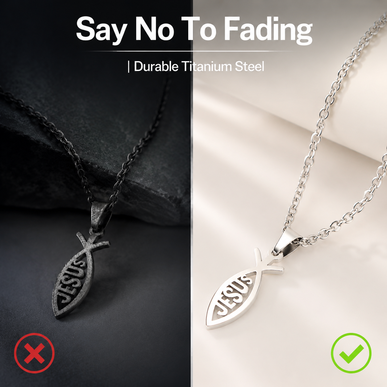 stainless steel jesus fish pendant necklace for women men ichthys christian necklace religious faith jewelry gift titanium steel holy symbol o-chain choker comfort fit silver tone