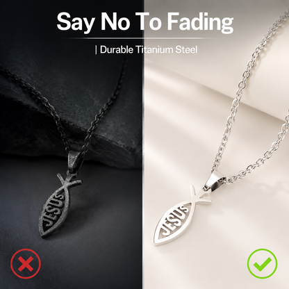 Stainless Steel Jesus Fish Pendant Necklace for Women Men Ichthys Christian Necklace Religious Faith Jewelry Gift Titanium Steel Holy Symbol O-Chain Choker Comfort Fit Silver Tone