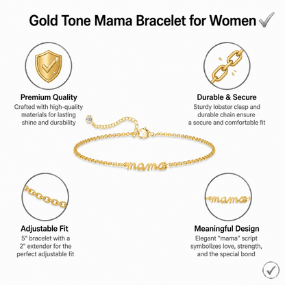 Gold-Tone MAMA Bracelet for Women, Electroplated Brass Adjustable Chain Bracelet, Dainty Mother's Day Birthday Gift for Mom