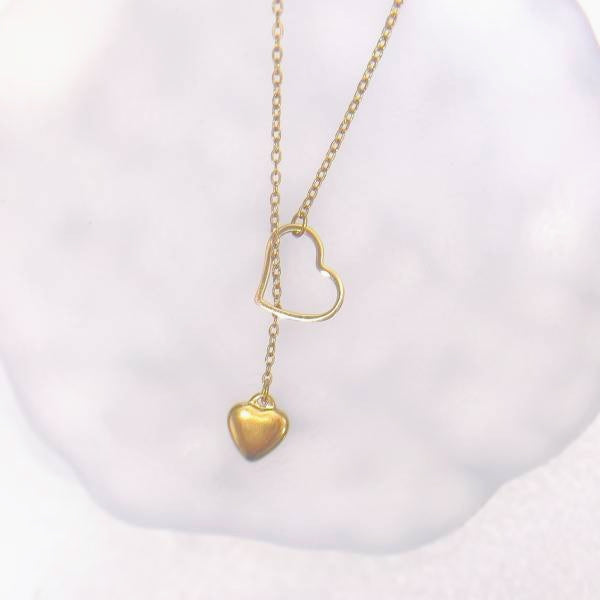 double layer heart necklace for women gold plated dainty layered lariat drop long pendant necklace minimalist y-chain choker trendy clavicle chain costume jewelry birthday anniversary gift for girlfriend teen girls