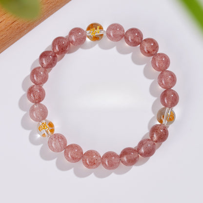 Chinese Zodiac Strawberry Quartz Bracelet for Women – Natural Crystal Beaded Bracelet - STAR8S