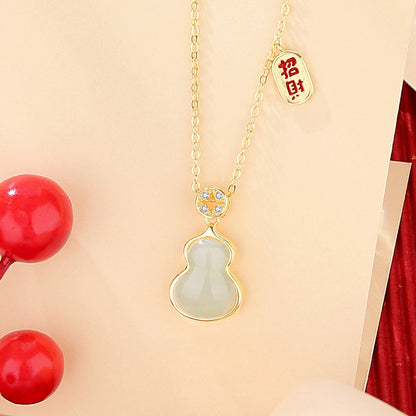 Stone Necklace - Chinese Gourd Pendant with Hetian Jade or Red Agate | STAR8S