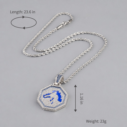 Vibrant Blue Enamel Horse Head Necklace Sparkling Micro Pave Cubic Zirconia Medallion High Polish Tarnish Resistant Hypoallergenic Twist Rope Chain Edgy Street Style Pendant for Men