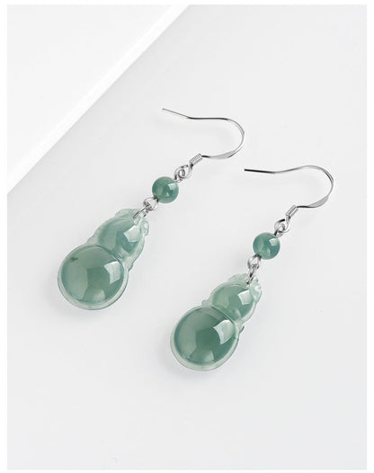 Elegant Gourd Jade Earrings S925 Silver | Natural Blue Water Jade Jewelry for Women - STAR8S