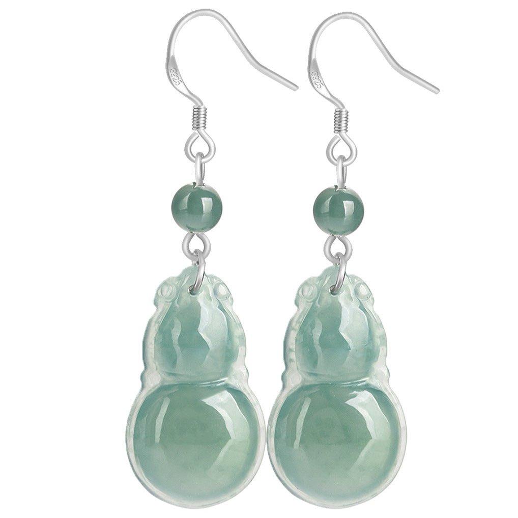 Elegant Gourd Jade Earrings S925 Silver | Natural Blue Water Jade Jewelry for Women - STAR8S