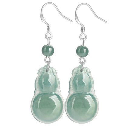 Elegant Gourd Jade Earrings S925 Silver | Natural Blue Water Jade Jewelry for Women - STAR8S