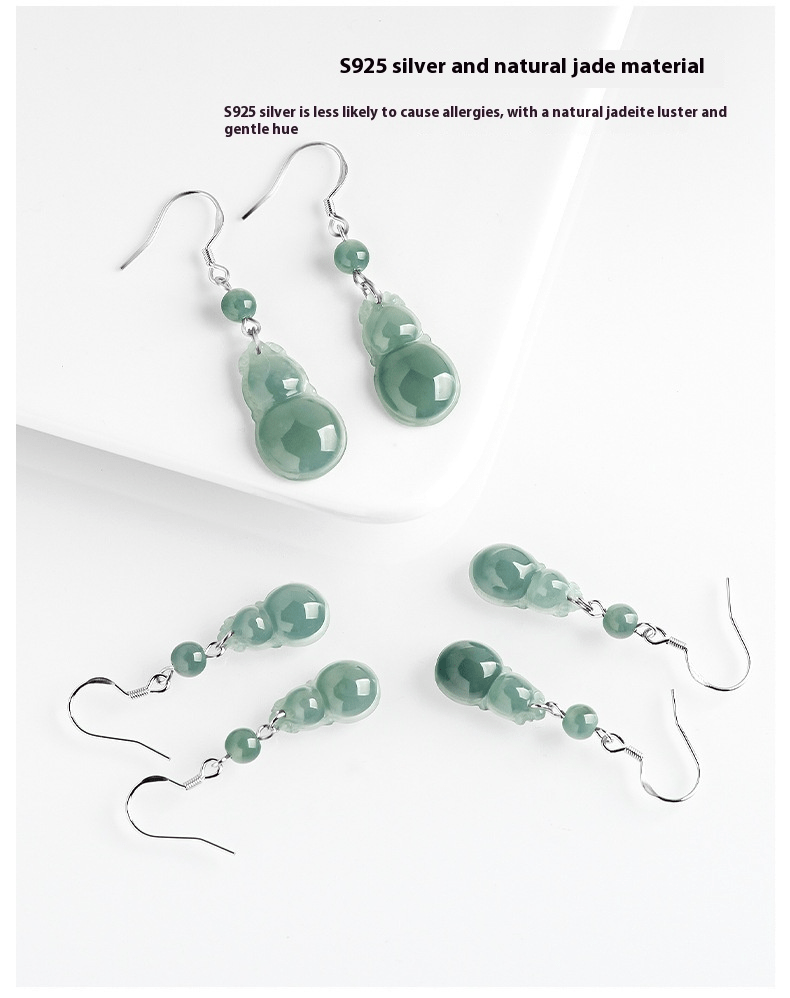 Elegant Gourd Jade Earrings S925 Silver | Natural Blue Water Jade Jewelry for Women - STAR8S