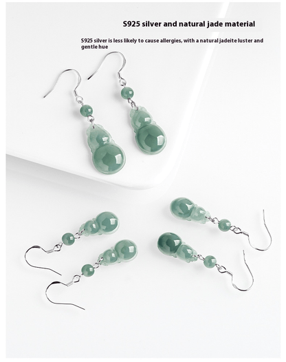 Elegant Gourd Jade Earrings S925 Silver | Natural Blue Water Jade Jewelry for Women - STAR8S