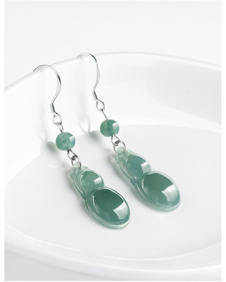 Elegant Gourd Jade Earrings S925 Silver | Natural Blue Water Jade Jewelry for Women - STAR8S