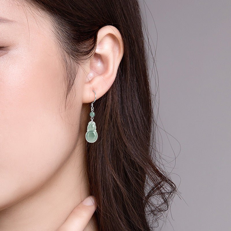 Elegant Gourd Jade Earrings S925 Silver | Natural Blue Water Jade Jewelry for Women - STAR8S