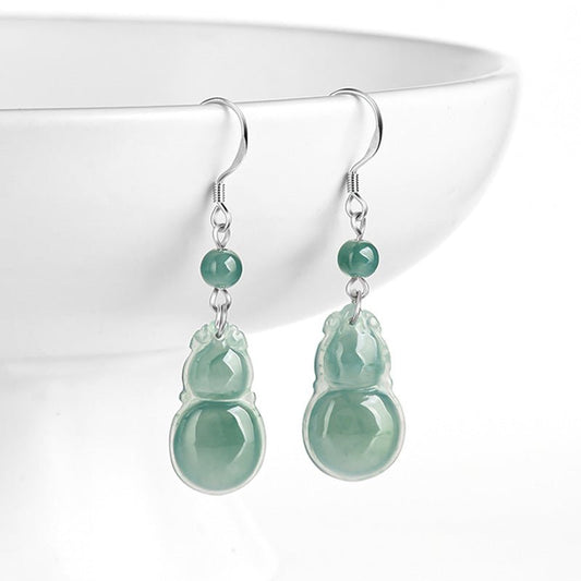 Elegant Gourd Jade Earrings S925 Silver | Natural Blue Water Jade Jewelry for Women - STAR8S