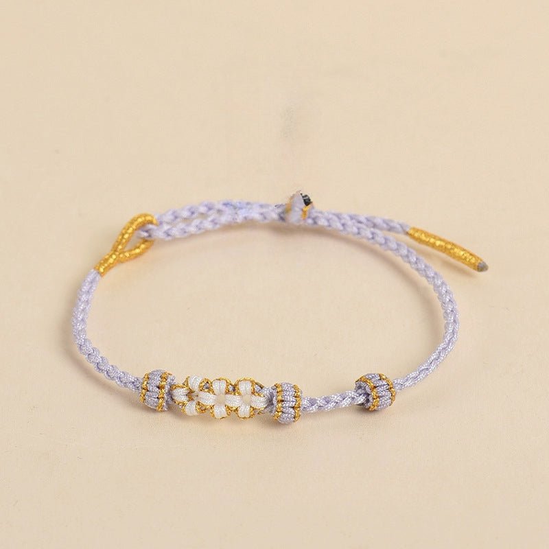 elegant handcrafted peach blossom knot bracelet – adjustable red cord & golden thread design | star8s