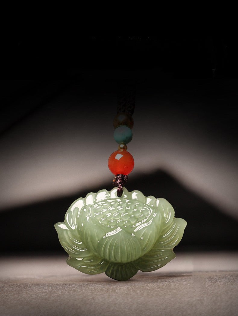 elegant hetian jade green lotus pendant necklace – unisex - star8s